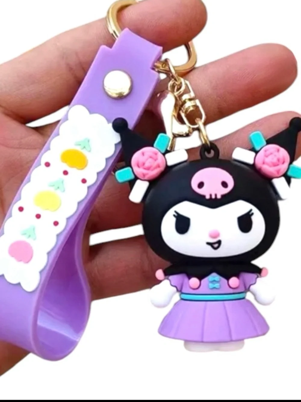 Sanrio Kuromi Purple Dress Floral Hair Charm Keychain Lanyard Bag Charm Gift